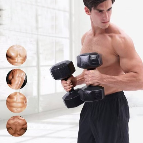 Rubber encased hex dumbbells - rubber,