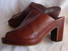 Luc Berjen Paris Women's Brown leather platform peep toe heels shoes Size 9