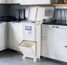 38L Double Layer  Kitchen Plastic Trash Bin 3 Compartment Recycling Waste Bin UK