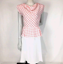 Purple Patch Dress Pink Size 8 White Cowl Neck Peplum Shoulder Pads Vintage 80s