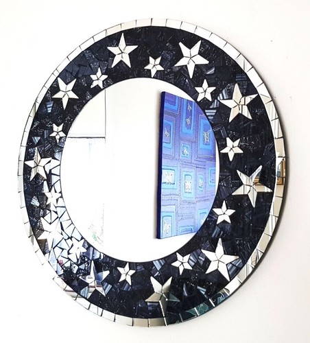 Round black silver star - round,