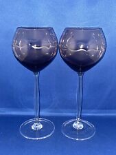 2 X Elegant IKEA Gracil Long Stem Wine Glasses Etched Purple Aubergine 23cm Tall