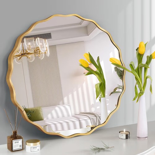 Round wall mirror - wall, wavy