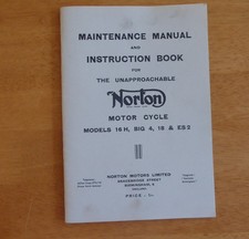 Maintenance Manual Instruction Book for Norton Motor Cycle 16H, BIG 4, 18 & ES2