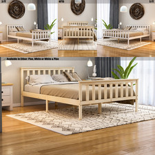 Wood Bed Milan Single Double King Size 3ft 4ft6 5ft Frame Pine White Mattress