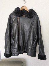 Men's Vintage Leather Aviator B-3 Bomber Flying Jacket Crofters Black Hood Large