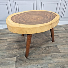 Retro Live Edge Solid Wood Coffee Table – Rustic Slab Top Tapered Legs - Suar ?