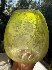 a beautiful small olive green acid etched victorian beehive oil lamp shade