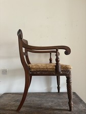 A Regency Mahogany Scroll Arm Desk or Reading Chair, Hessian Seat C1820