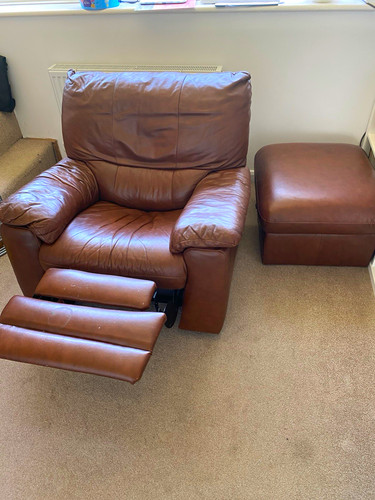 Brown leather recliner - recliner, chair