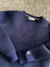 Men's Vintage Retro Fila 'White Line'  Navy Blue  Jumper / Sweatshirt  Size S