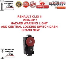 FOR RENAULT CLIO III 05-17 HAZARD WARNING LIGHT & CENTRAL LOCKING SWITCH BUTTON