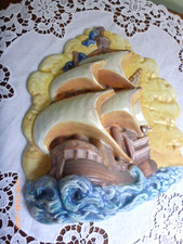 Vintage Ceramic Beswick Nautical Galleon Ship Boat Wall Plaque Decorative Travel