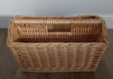 Wicker basket magazine & newspaper holder storage rack solid sturdy with handle