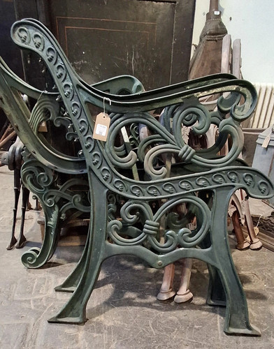 Vintage green cast iron bench - iron,
