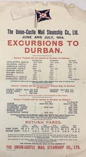 The Union Castle Mail Steamship Co Shipping Liner Poster, Durban, Original