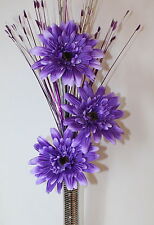 Artificial Silk Flower Arrangement Purple Gerber's in Silver Vase 75 cm High.