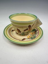 Clarice Cliff GREEN HYDRANGEA conical cup & saucer, 6cms. Art Deco, circa 1933.