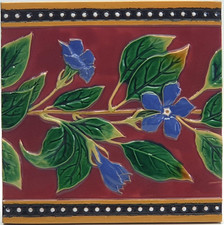 Antique 7" Tile Floral Embossed & Enameled Campbell Brick & Tile Co C1860