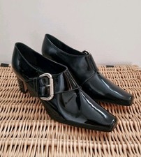 Manolo Blahnik Heeled Loafers Oxford Shoes Black Patent Leather Size 37 UK 4 New