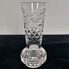 Tutbury Crystal Vase Bulb Shaped Etched Flower Pattern Quality Heavy 15.5cm Tall