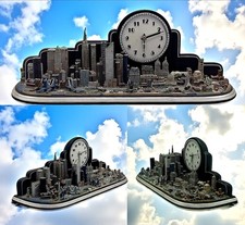 NEW YORK CITY SKYLINE DESK CLOCK by DANBURY MINT ~ 3D MANHATTAN from SOUTHEAST