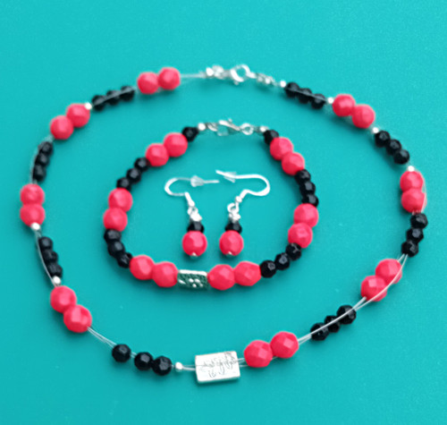 Pink black beaded glass - pink,