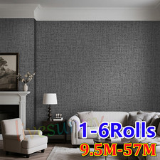 1-6x Charcoal Gray Textured Wallpaper Embossed Grey Woven Linen Effect.WallPaper