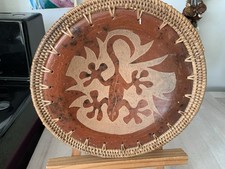 Australian aboriginal pottery plate with woven edge 7”