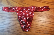 Mens Vintage 1990s Red Metallic 'T' Thong Size S (26-28) By Woxuan