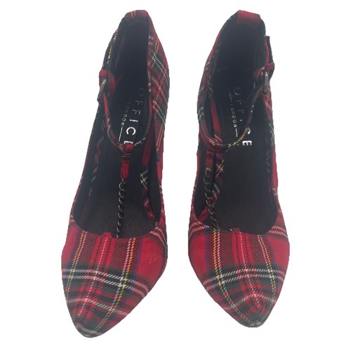 Office red tartan high heels - office,
