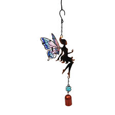 Hanging Fairy Wind Bell Chime - Lilac Glass Wings Metal Decor