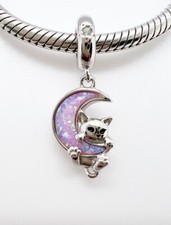 Cat Moon Dangle Charm Opal