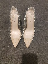 Mata Women's Stiletto High Heel Pointed Toe Glam Squad Clear Pearl Pumps. Uk 8.