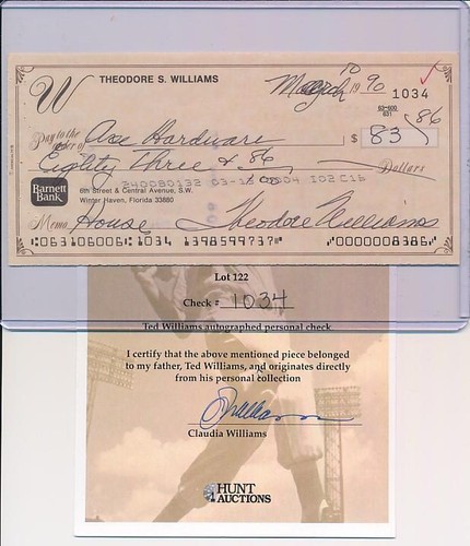 Ted williams check autograph - check,