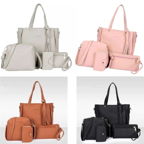 4pcs ladies faux leather tote - leather,