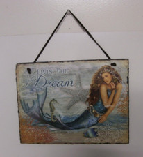 New ELC Designs Mermaid "Livin' The Dream" Slate Hanging Sign Heavy 12" x 9"