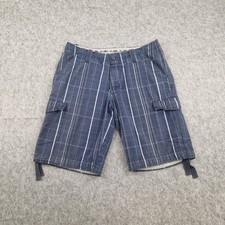 Vintage Nike Shorts Mens W32 Blue Cargo  Striped Plaid Utility Y2K 00's Zip Fly