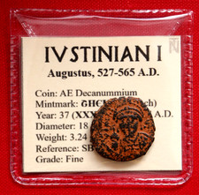 Justinian Decanummium 564AD Genuine Byzantine Coin & Coin Wallet