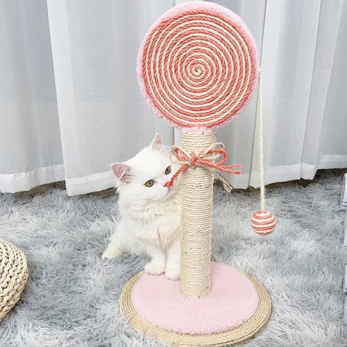 Pink sisal cat scratching post - sisal,