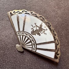 VINTAGE THAI SIAM BB STERLING SILVER w/ WHITE ENAMEL FAN PIN BROOCH