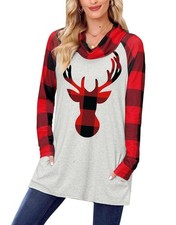 Ladies Xmas Elk Stag Red Plaid