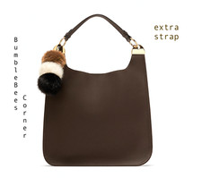 ZARA Bucket Bag FURRY POMPOM CHARM Flat Hobo BROWN Shoulder HandBag NWT 3002/304
