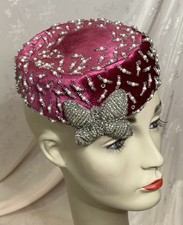 1940s Velvet Jewelled Pillbox Hat Vintage Showgirl Burlesque