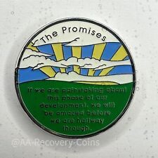 The Promises Alcoholics Anonymous Medallion White Silve Plate AA Sober Chip Coin