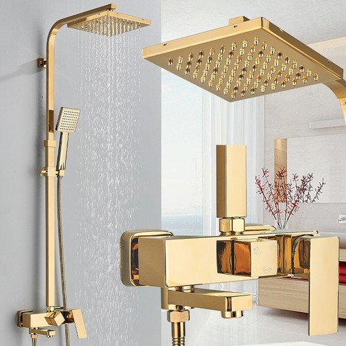 Modern gold exposed bathroom - exposed,