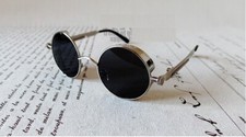 Round Silver Glasses Black