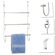 Chrome Over Door Towel Rail 3 Tier Hanging Holder Rail Rack Storage Bathroom 
