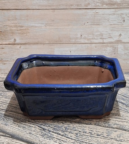 Ceramic blue glazed bonsai pot - ceramic,