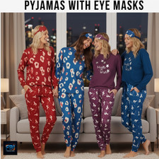 Ladies Pyjamas Set Nightwear Pjs Soft Loungewear WITH EYEMASK AND POCKETS